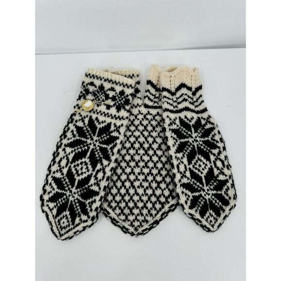 Selbu Vintage Norwegian Couple Mittens Medium/Large Black Ivory Nordic Wool CUTE - Picture 2 of 6